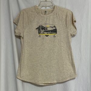 Beige Graphic Women's Tee with Camper Design size large